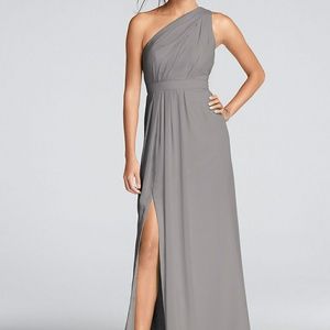 David's Bridal bridesmaid one-shoulder chiffon
